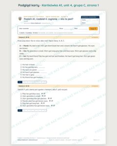 Kartkówka angielski klasa 4 A1 unit 4: czytanie: kto to jest? — B–E — podgląd karty, grupa C