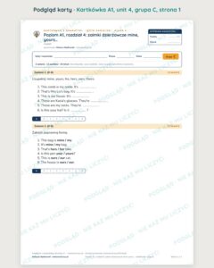 Angielski A1 unit 4: zaimki dzierżawcze mine, yours… — kartkówka — podgląd karty, grupa C