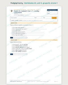 Angielski A1 unit 5: Can I…? — prośby i pozwolenie — kartkówka — podgląd karty, grupa B