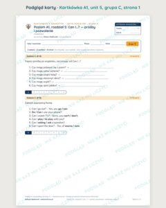 Angielski A1 unit 5: Can I…? — prośby i pozwolenie — kartkówka — podgląd karty, grupa C