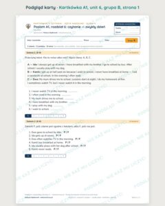 Kartkówka angielski klasa 4 A1 unit 6: czytanie: zwykły dzień — B–E — podgląd karty, grupa B
