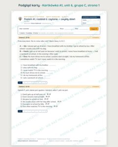 Kartkówka angielski klasa 4 A1 unit 6: czytanie: zwykły dzień — B–E — podgląd karty, grupa C