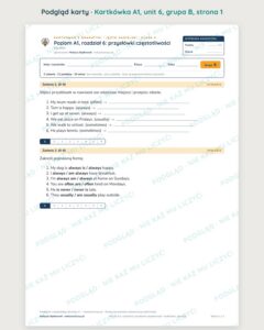 Angielski A1 unit 6: przysłówki częstotliwości — kartkówka — podgląd karty, grupa B