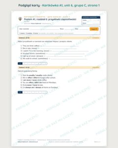 Angielski A1 unit 6: przysłówki częstotliwości — kartkówka — podgląd karty, grupa C