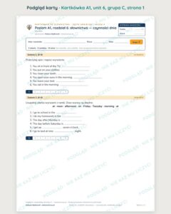 Angielski klasa 4 A1 unit 6: słownictwo: czynności dnia — kartkówka — podgląd karty, grupa C