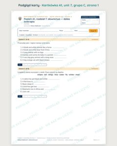 Angielski klasa 4 A1 unit 7: słownictwo: dzikie zwierzęta — kartkówka — podgląd karty, grupa C