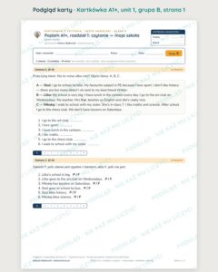 Kartkówka angielski klasa 5 A1+ unit 1: czytanie: moja szkoła — B–E — podgląd karty, grupa B