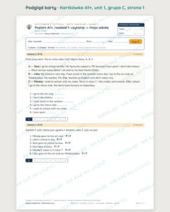 Kartkówka angielski klasa 5 A1+ unit 1: czytanie: moja szkoła — B–E — podgląd karty, grupa C