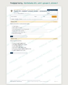 Angielski A1+ unit 1: present simple — przeczenia — kartkówka — podgląd karty, grupa C