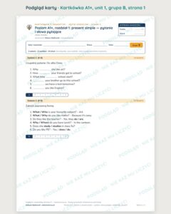 Angielski A1+ unit 1: present simple — kartkówka — podgląd karty, grupa B