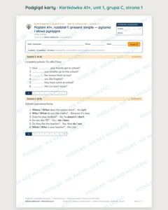 Angielski A1+ unit 1: present simple — kartkówka — podgląd karty, grupa C
