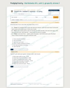 Kartkówka angielski klasa 5 A1+ unit 2: czytanie: co jemy — B–E — podgląd karty, grupa B
