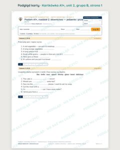 Angielski klasa 5 A1+ unit 2: słownictwo: jedzenie i picie — kartkówka — podgląd karty, grupa B