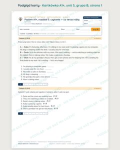Kartkówka angielski klasa 5 A1+ unit 3: czytanie: co teraz robią — B–E — podgląd karty, grupa B