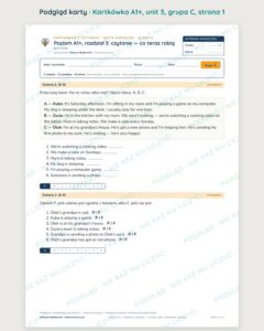 Kartkówka angielski klasa 5 A1+ unit 3: czytanie: co teraz robią — B–E — podgląd karty, grupa C