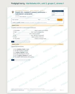 Angielski A1+ unit 3: present continuous — kartkówka — podgląd karty, grupa C