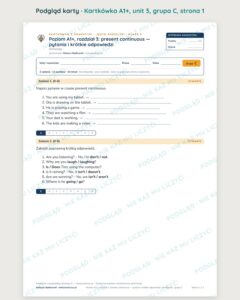 Kartkówka angielski klasa 5 A1+ unit 3: gramatyka 2 — B–E — podgląd karty, grupa C