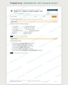 Kartkówka angielski A1+ unit 4: gramatyka: stopień wyższy + than — B–E — podgląd karty, grupa B