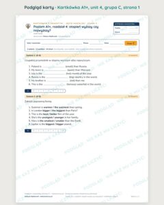 Angielski A1+ unit 4: stopień wyższy czy najwyższy? — kartkówka — podgląd karty, grupa C