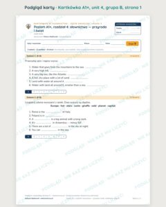 Angielski klasa 5 A1+ unit 4: słownictwo: przyroda i świat — kartkówka — podgląd karty, grupa B