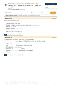 Angielski klasa 5 A1+ unit 4: słownictwo: przyroda i świat — kartkówka — okładka