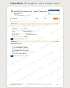 Angielski A1+ unit 5: was / were — kartkówka — podgląd karty, grupa B