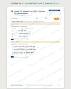 Kartkówka angielski klasa 5 A1+ unit 5: gramatyka 2 — B–E — podgląd karty, grupa C