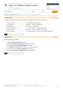 Angielski klasa 5 A1+ unit 5: gramatyka: przyimki miejsca — kartkówka — okładka