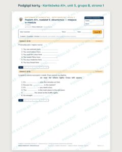 Kartkówka angielski A1+ unit 5: słownictwo: miejsca w mieście — B–E — podgląd karty, grupa B