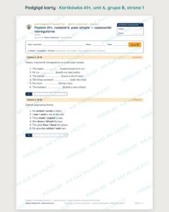 Angielski A1+ unit 6: past simple — kartkówka — podgląd karty, grupa B