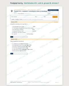 Angielski A1+ unit 6: określenia czasu przeszłego — kartkówka — podgląd karty, grupa B