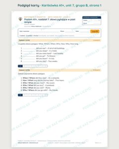 Angielski A1+ unit 7: słowa pytające w past simple — kartkówka — podgląd karty, grupa B