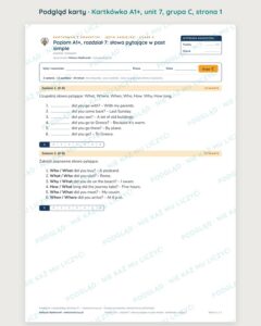 Angielski A1+ unit 7: słowa pytające w past simple — kartkówka — podgląd karty, grupa C