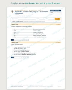 Angielski A1+ unit 8: be going to — kartkówka — podgląd karty, grupa B