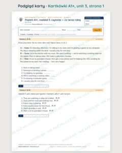 Kartkówki z angielskiego klasa 5, poziom A1+ — 54 kartkówki A–E — podgląd karty 1