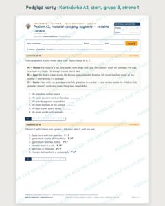 Kartkówka angielski klasa 6 A2 start: czytanie: rodzina i praca — B–E — podgląd karty, grupa B