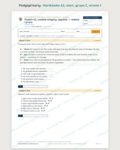 Kartkówka angielski klasa 6 A2 start: czytanie: rodzina i praca — B–E — podgląd karty, grupa C