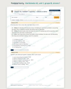 Kartkówka angielski klasa 6 A2 unit 1: czytanie: sobota w domu — B–E — podgląd karty, grupa B