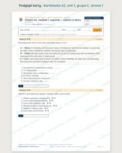 Kartkówka angielski klasa 6 A2 unit 1: czytanie: sobota w domu — B–E — podgląd karty, grupa C