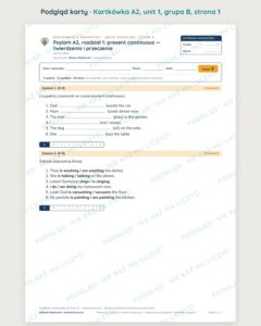 Angielski A2 unit 1: present continuous — kartkówka — podgląd karty, grupa B
