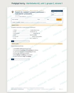 Angielski A2 unit 1: present continuous — kartkówka — podgląd karty, grupa C
