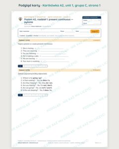 Angielski A2 unit 1: present continuous — pytania — kartkówka — podgląd karty, grupa C