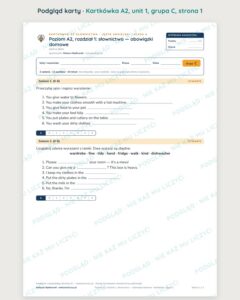 Angielski klasa 6 A2 unit 1: słownictwo: obowiązki domowe — kartkówka — podgląd karty, grupa C