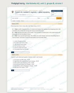 Kartkówka angielski klasa 6 A2 unit 2: czytanie: gdzie kupujemy — B–E — podgląd karty, grupa B