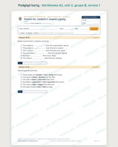 Kartkówka angielski klasa 6 A2 unit 2: gramatyka: stopień wyższy — B–E — podgląd karty, grupa B