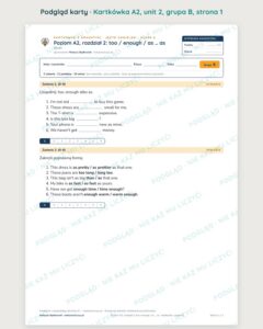 Kartkówka angielski A2 unit 2: gramatyka: too / enough / as … as — B–E — podgląd karty, grupa B