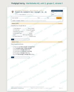 Kartkówka angielski A2 unit 2: gramatyka: too / enough / as … as — B–E — podgląd karty, grupa C