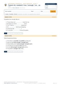 Kartkówka angielski A2 unit 2: gramatyka: too / enough / as … as — B–E — okładka