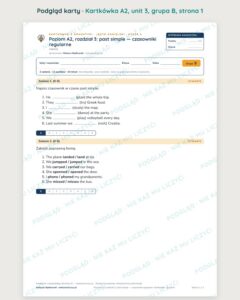 Angielski A2 unit 3: past simple — czasowniki regularne — kartkówka — podgląd karty, grupa B