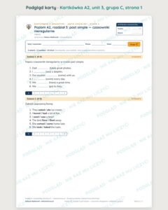 Angielski A2 unit 3: past simple — czasowniki nieregularne — kartkówka — podgląd karty, grupa C